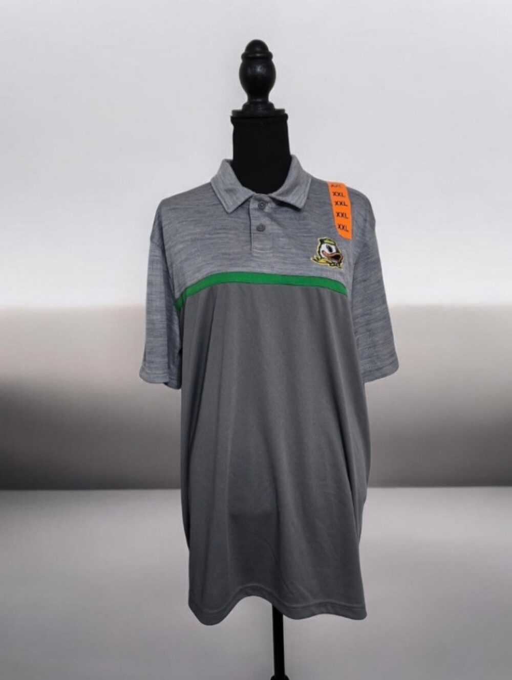 #1806 Men's Gray Polo Shirt with Green Accent